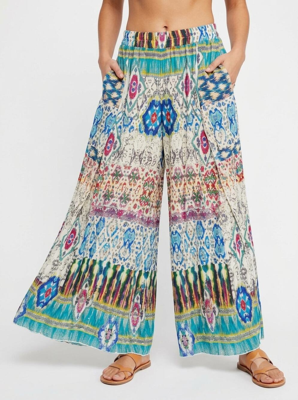 Johnny Was Palazzo Pants Womens XS Multicolor Boho Patchwork Print Wide Leg